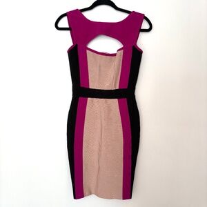 Herve Leger Bandage Mini Dress Bodycon Strappy Colorblock Purple Black Beige M